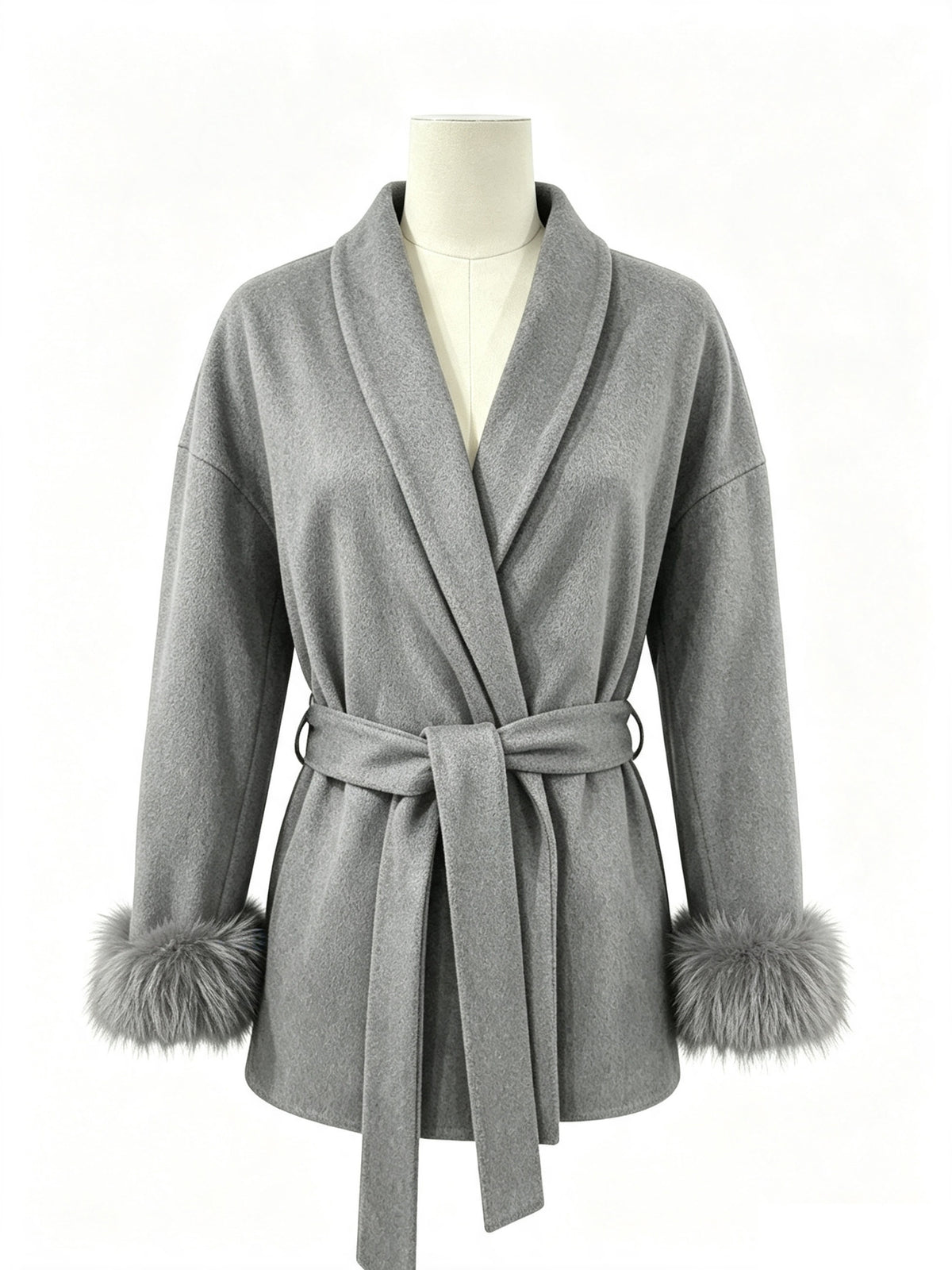 Cozy Belted Wrap Coat with Plush Fur Cuffs