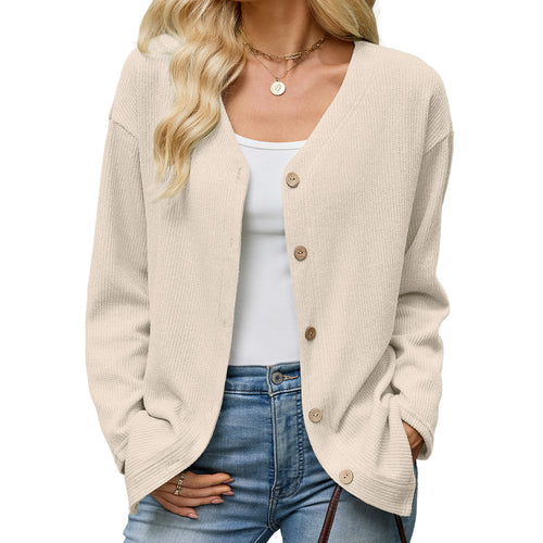 Button Front V-Neck Knit Cardigan
