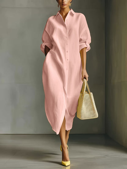 Oversized Linen Blend Midi Shirt Dress