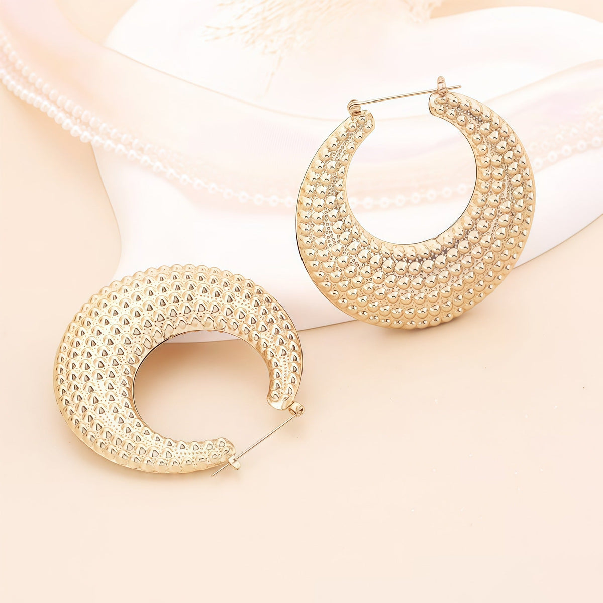 Large Hammered Teardrop Hoop Earrings Bold Textured 14K Gold Plated Statement Hoops