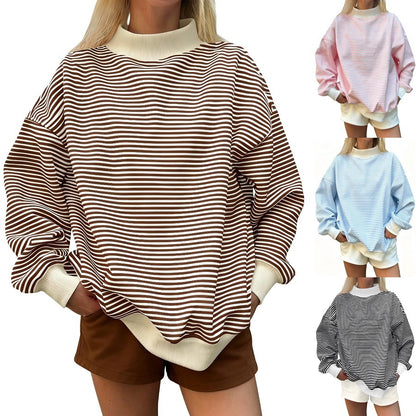 Oversized Striped Mock Neck Sweatshirt