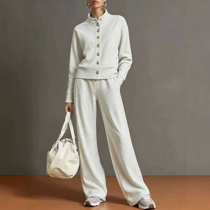 New Solid Color Stand-Up Collar Cardigan Sweatshirt Wide-Leg Pants Suit Independent Station Popular Women