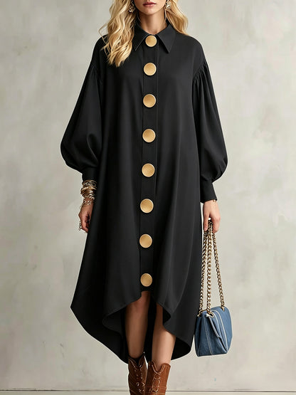 Balloon Sleeve Shirt Dress with Asymmetrical Hem