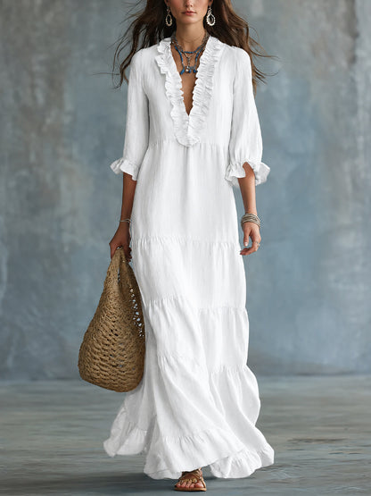 Soft Sky Blue Bohemian Ruffled Maxi Dress
