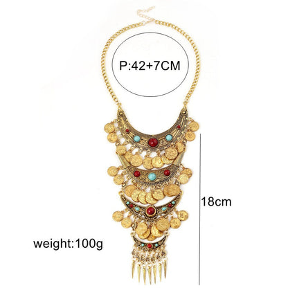 Visland Statement Necklace Exaggerated Round Coins Tassels Colored Turquoise Layered Gift Hypoallergenic Vintage Ethnic