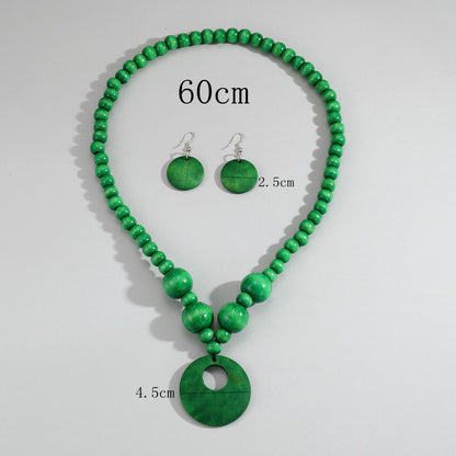 3pcs Jewelry Sets Fashionable Handmade Wood Beaded Necklace and Earrings Women’s Jewelry