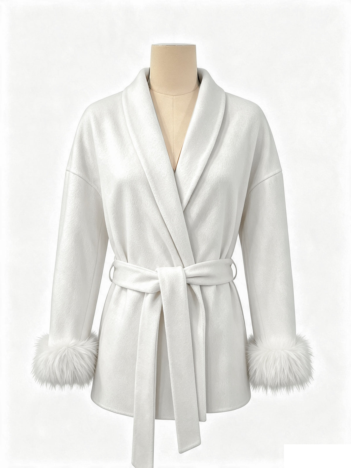 Cozy Belted Wrap Coat with Plush Fur Cuffs