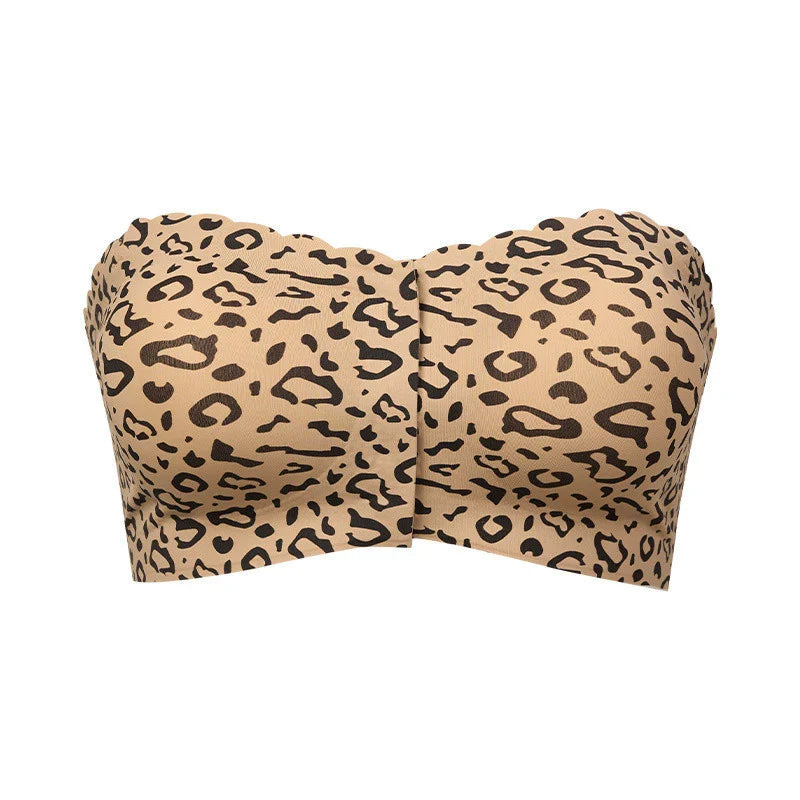 Hugmecurve® Womens Strapless Bra Non-Slip Padded Bandeau Bras Front Closure Bras for Women Wavy Trim Seamless Tube Top Bralette