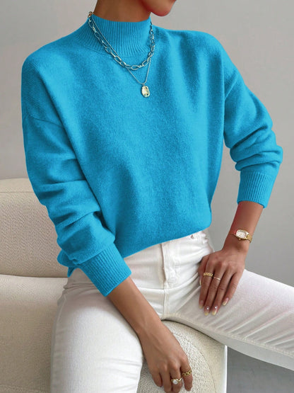 Women's Solid Mock Neck Long Sleeve Knit Sweater
