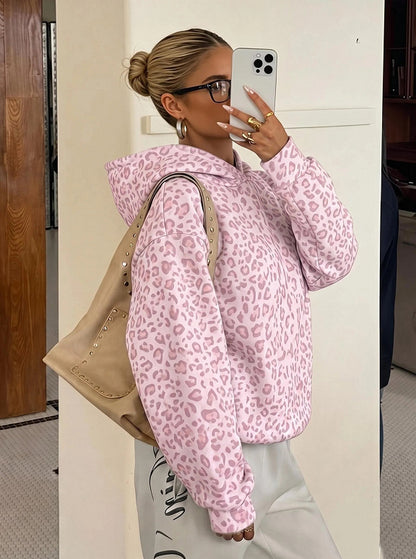 Leopard Drawstring Hooded Sweatshirt
