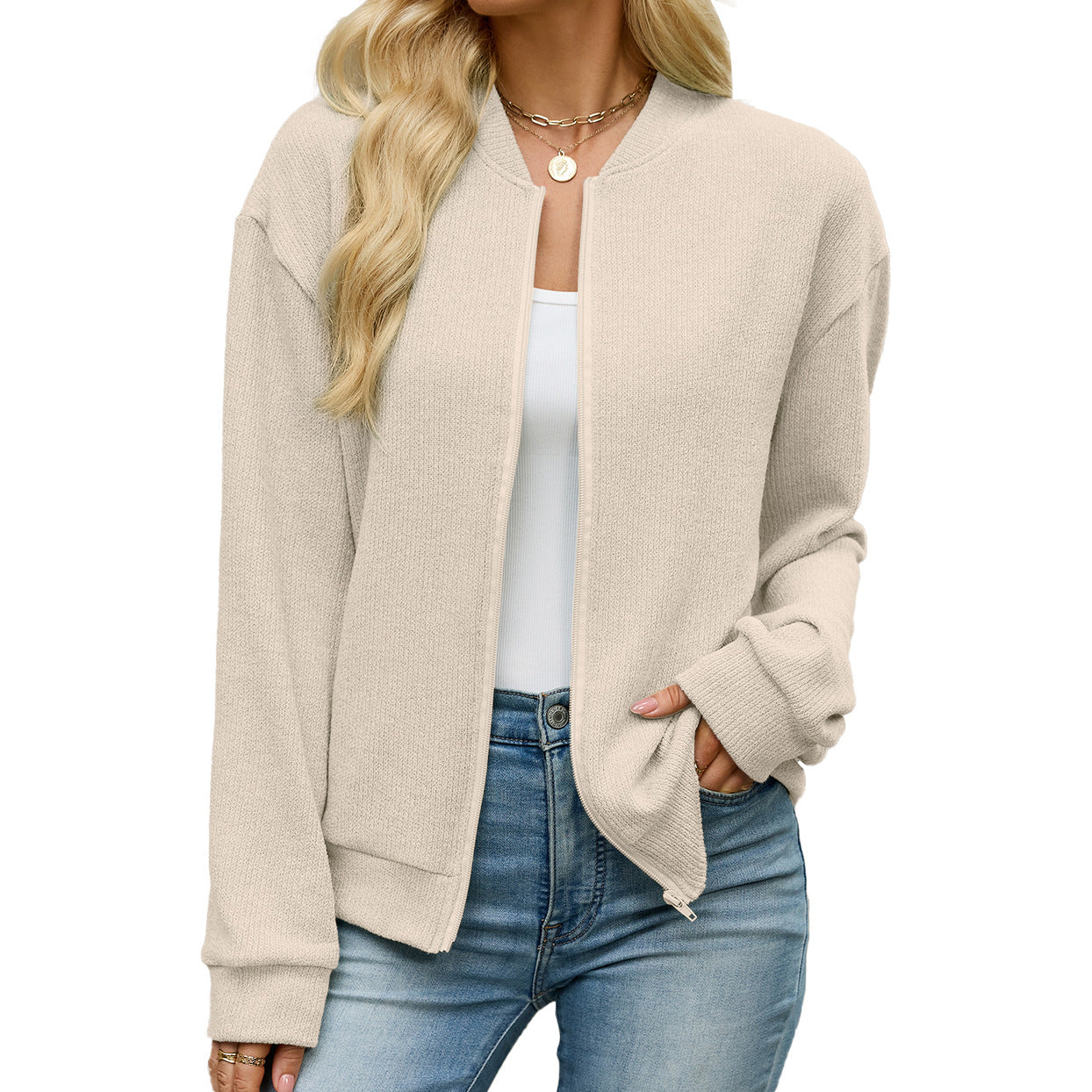 Zip Knit Casual Sweatshirt Outerwear