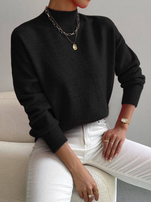 Women's Solid Mock Neck Long Sleeve Knit Sweater