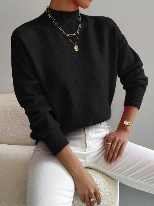 Women's Solid Mock Neck Long Sleeve Knit Sweater