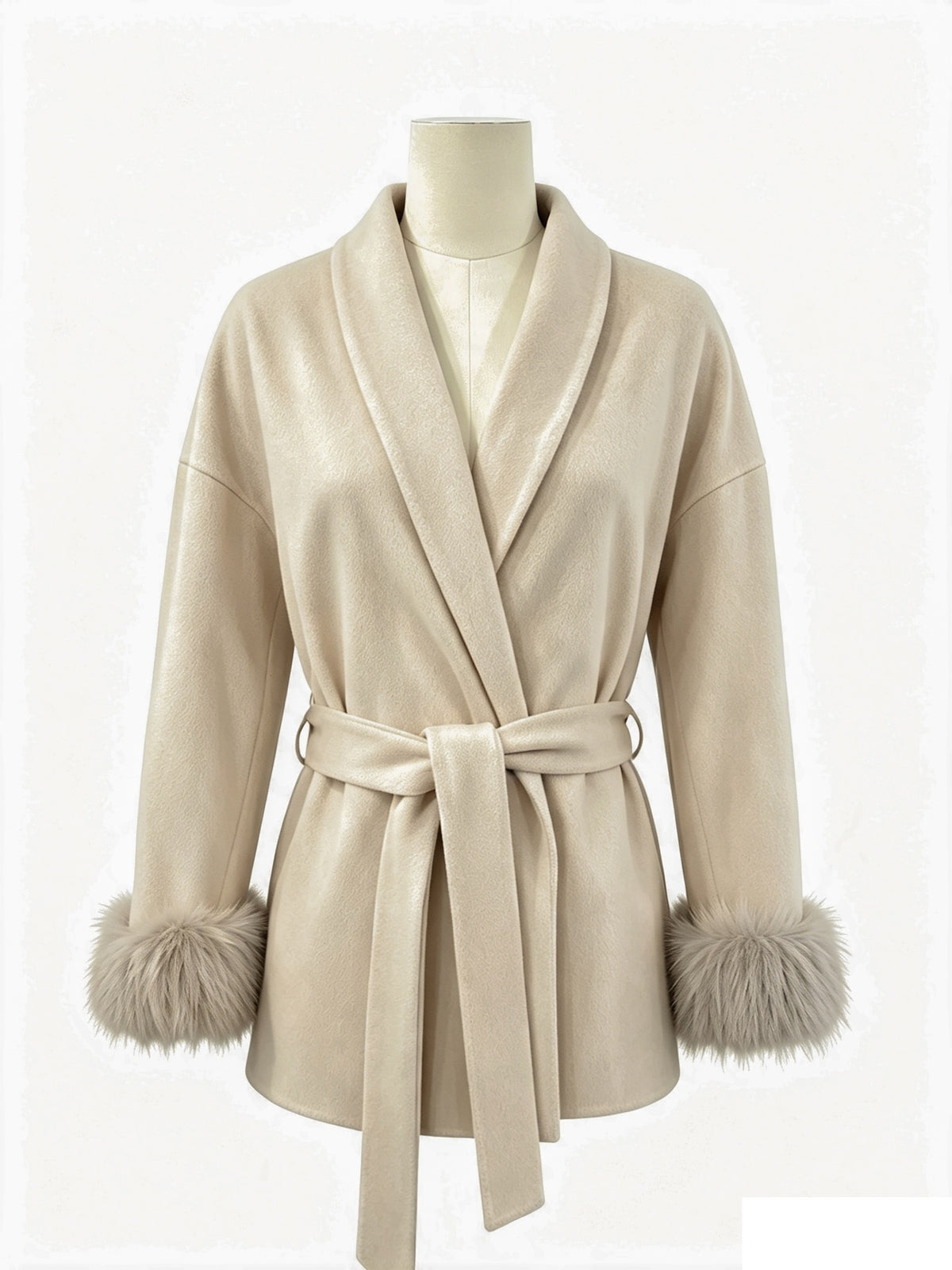 Cozy Belted Wrap Coat with Plush Fur Cuffs