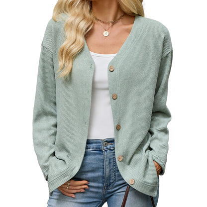 Button Front V-Neck Knit Cardigan