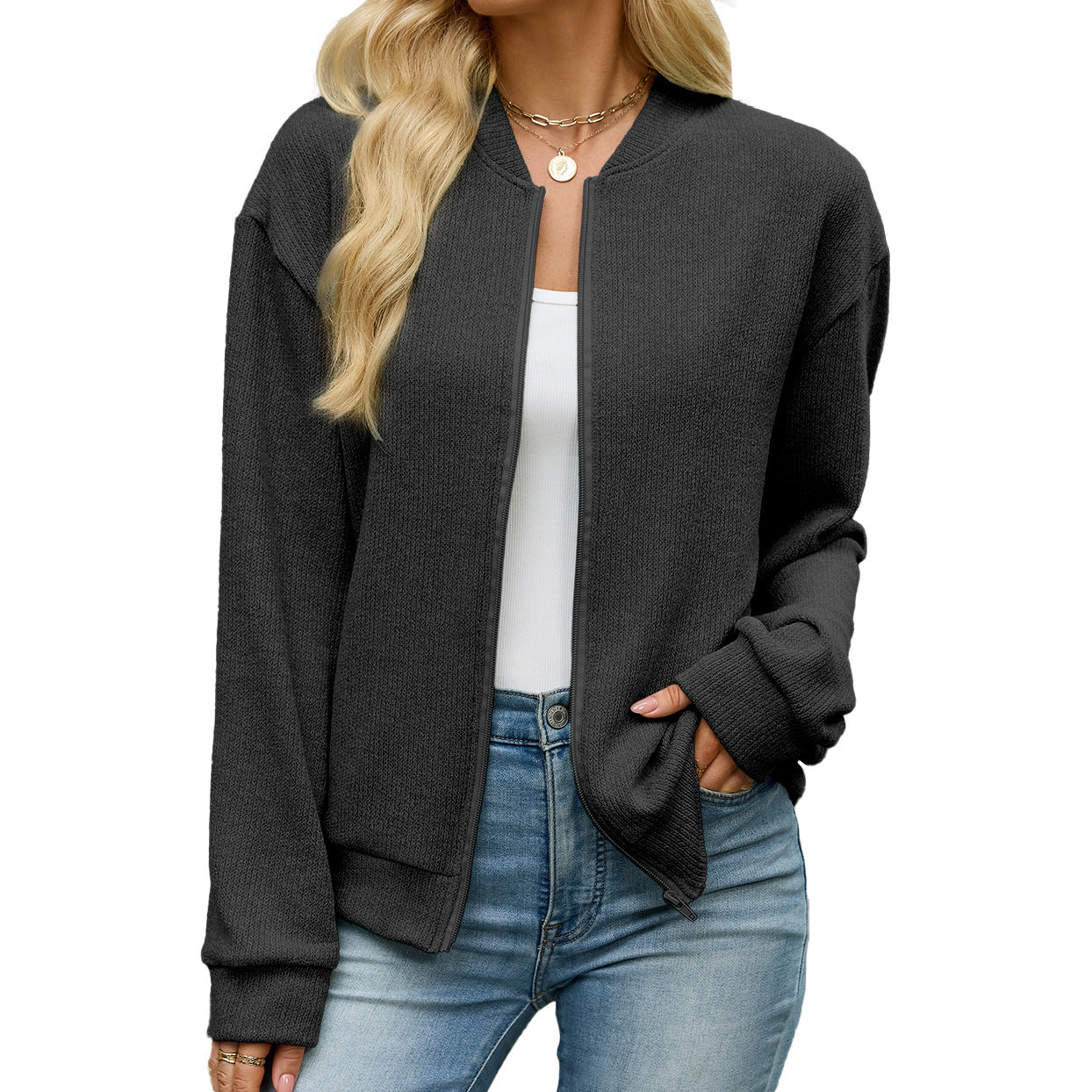 Zip Knit Casual Sweatshirt Outerwear