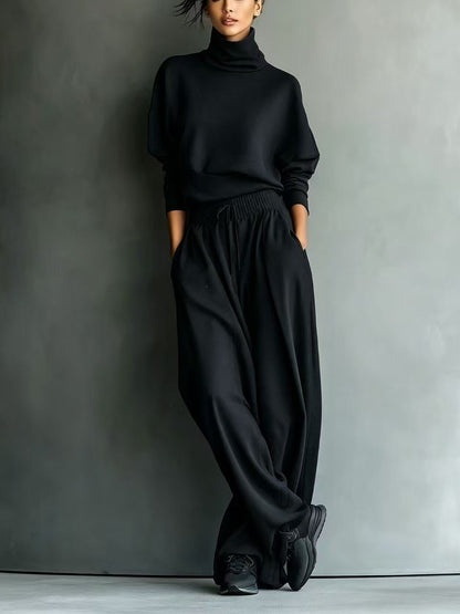 Turtleneck Oversized Knit Top & High Waist Wide Leg Pants Loungewear Set