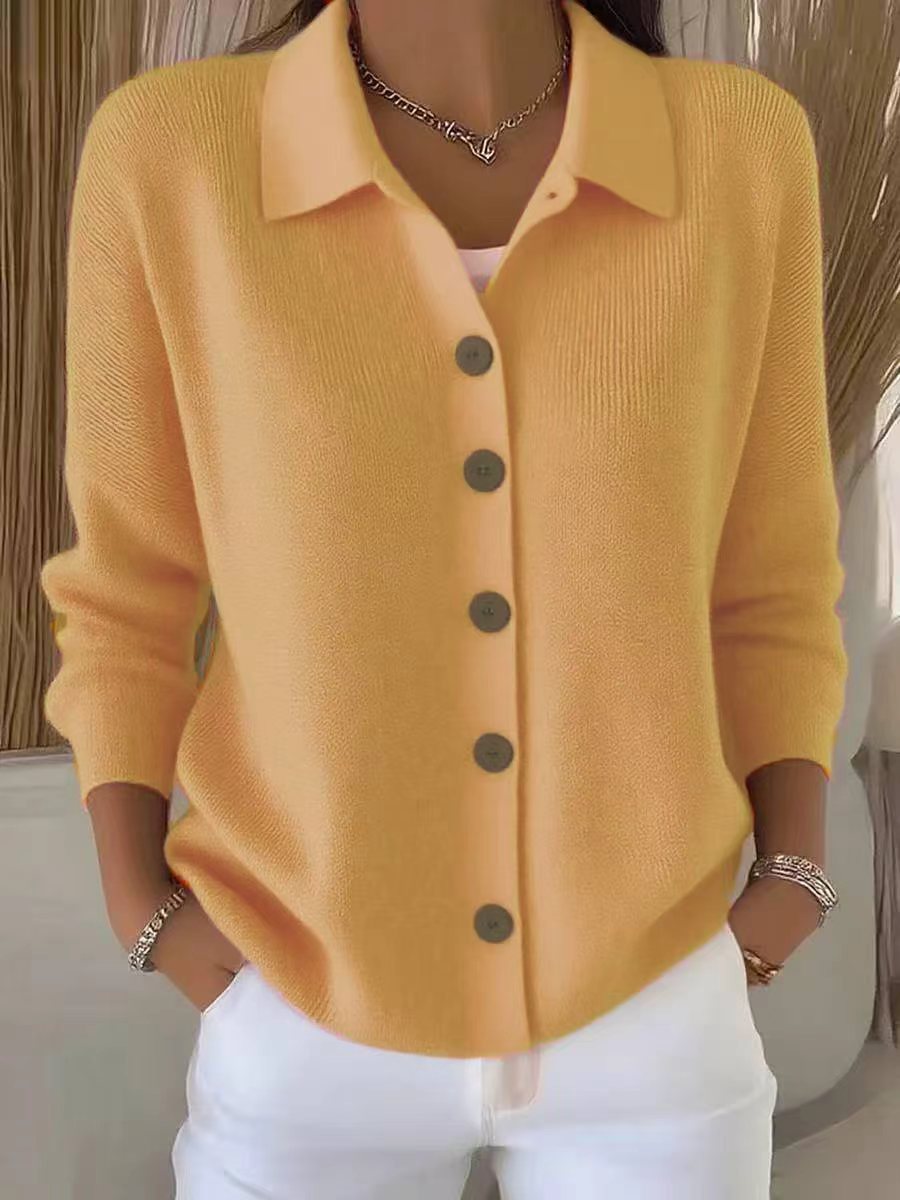Collar Wooden Button Knit Cardigan