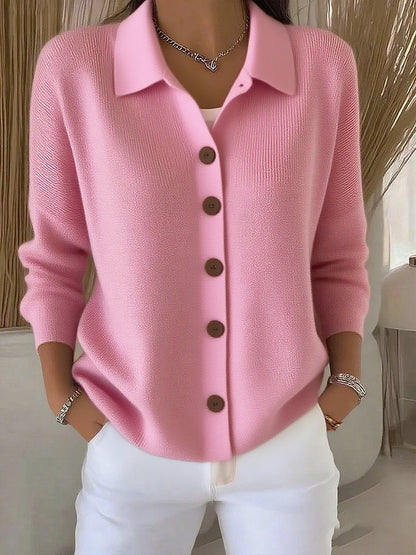 Collar Wooden Button Knit Cardigan