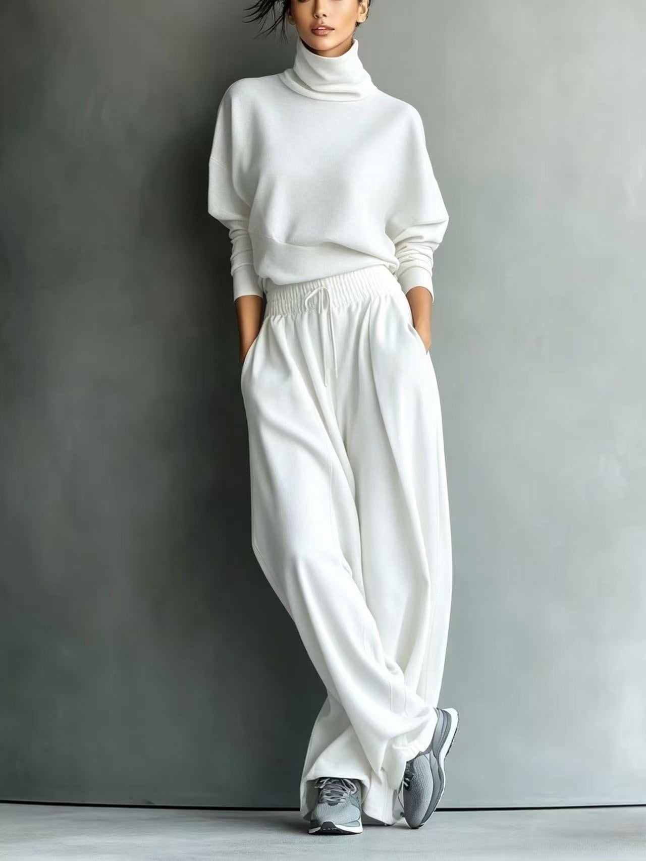 Turtleneck Oversized Knit Top & High Waist Wide Leg Pants Loungewear Set