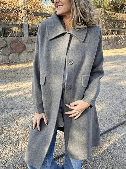 Casual Loose Single Breasted Wool Blend Midi Coat with Pockets