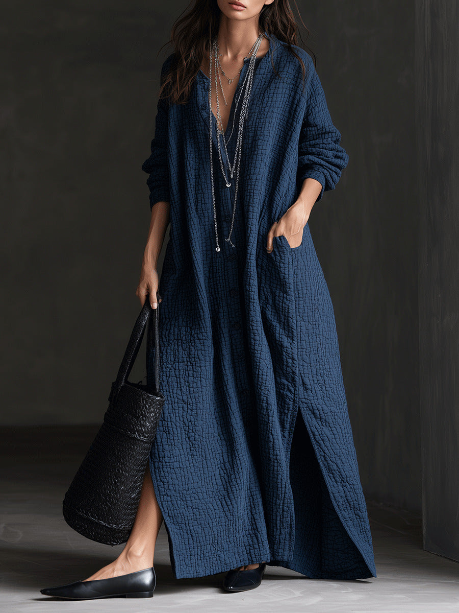 Casual Side Slit Long Sleeve Maxi Dress