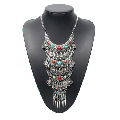 Visland Statement Necklace Exaggerated Round Coins Tassels Colored Turquoise Layered Gift Hypoallergenic Vintage Ethnic