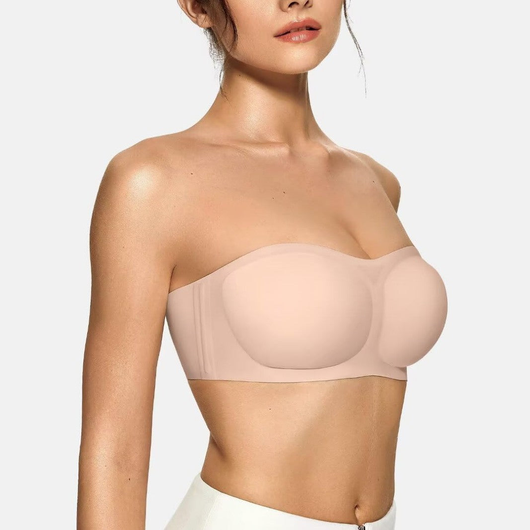 Strapless Wireless Bandeau Bra Non-Slip Jelly Support Seamless Tube Top Bra Invisible Under Dress Everyday Bralette for