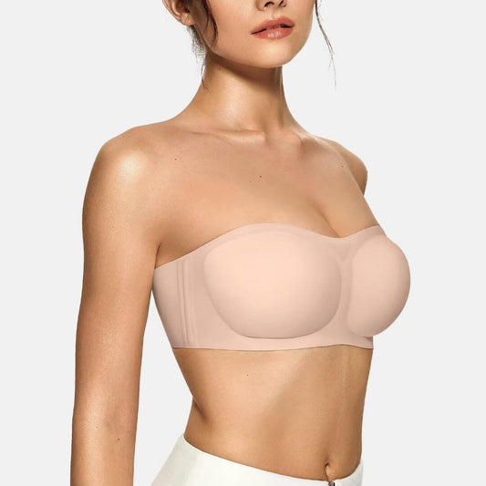 Strapless Wireless Bandeau Bra Non-Slip Jelly Support Seamless Tube Top Bra Invisible Under Dress Everyday Bralette for