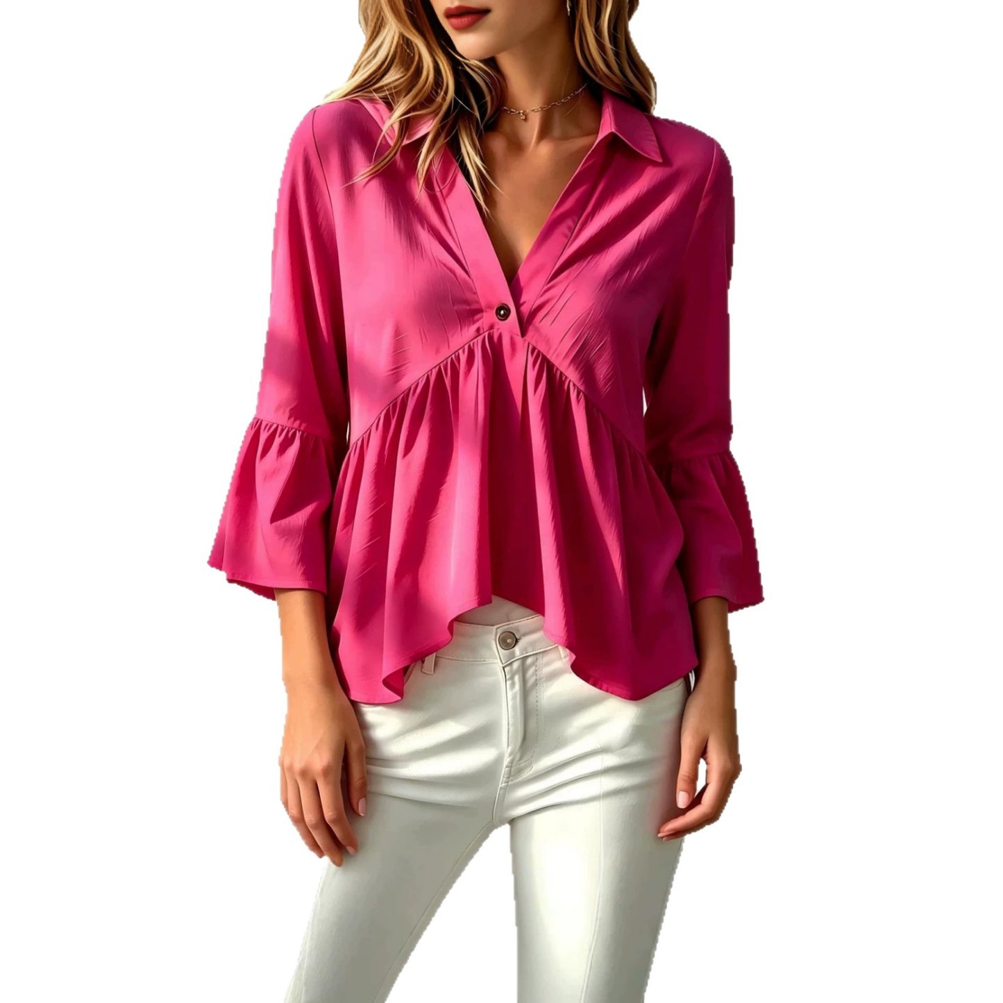 Collared V-Neck Peplum Blouse Top