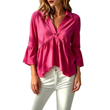 Collared V-Neck Peplum Blouse Top