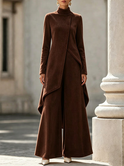 Velvet Asymmetrical Turtleneck Two-Piece Set
