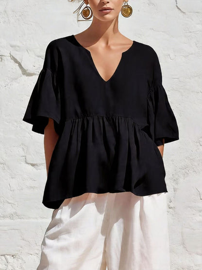 V-Neck Ruffle Sleeve Peplum Blouse