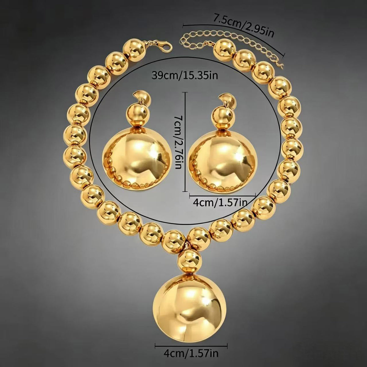 Chunky Round Ball Jewelry 2-Piece Set | Statement Beaded Choker & Triple Ball Drop Earrings