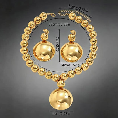 Chunky Round Ball Jewelry 2-Piece Set | Statement Beaded Choker & Triple Ball Drop Earrings