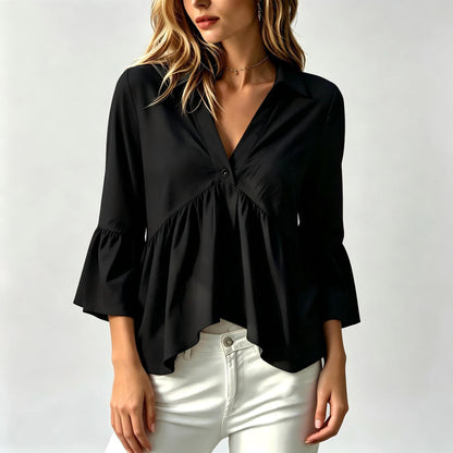 Collared V-Neck Peplum Blouse Top
