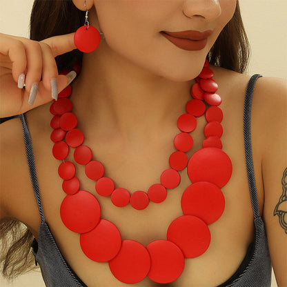 Colorbeat Boho Necklace & Earrings Set - 6 colors - Red