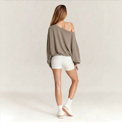 Off Shoulder Drawstring Hem Oversized Sweatshirt
