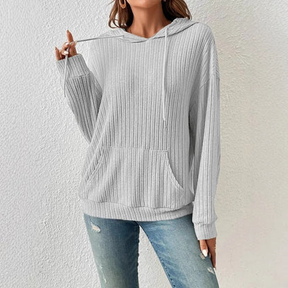 Ribbed Knit Casual Hoodie Top