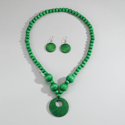 3pcs Jewelry Sets Fashionable Handmade Wood Beaded Necklace and Earrings Women’s Jewelry