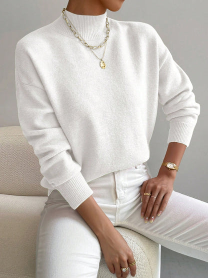 Women's Solid Mock Neck Long Sleeve Knit Sweater