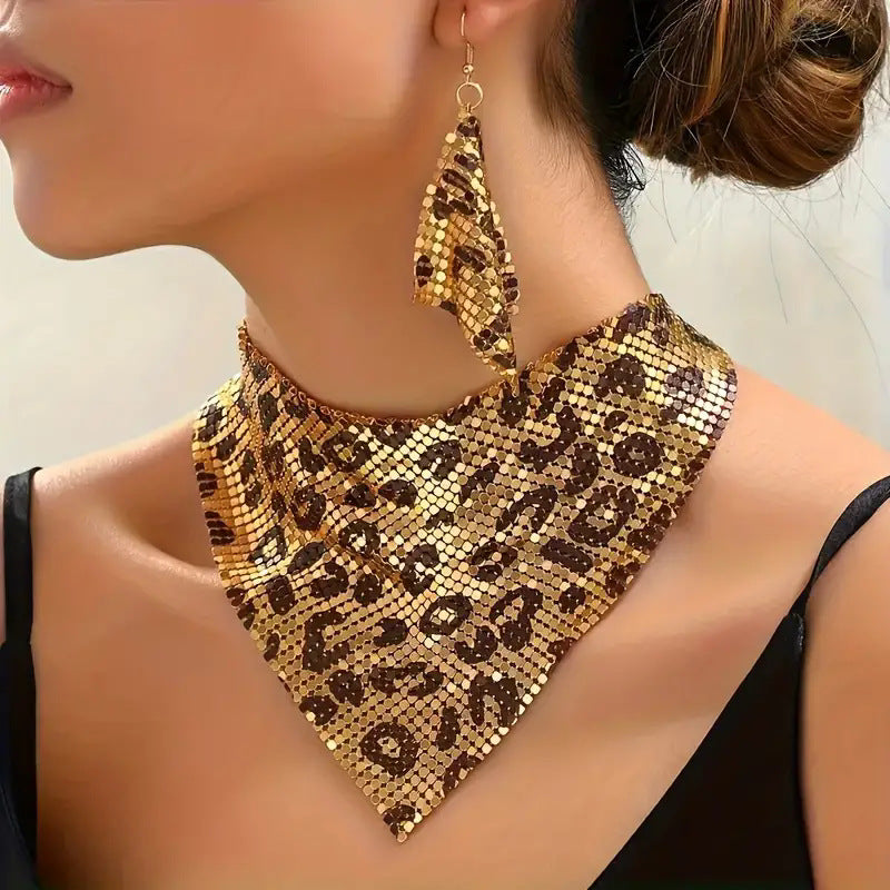 Necklace Jewelry Set Leopard Print Gold Plated Statement Earrings