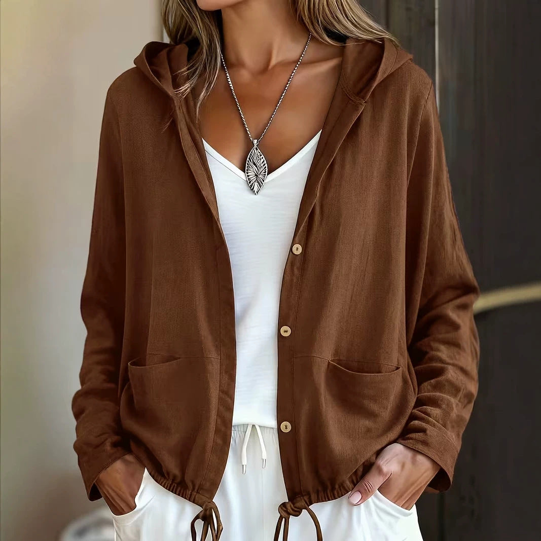 Lightweight Hooded Button Jacket – Soft Casual Layering Piece