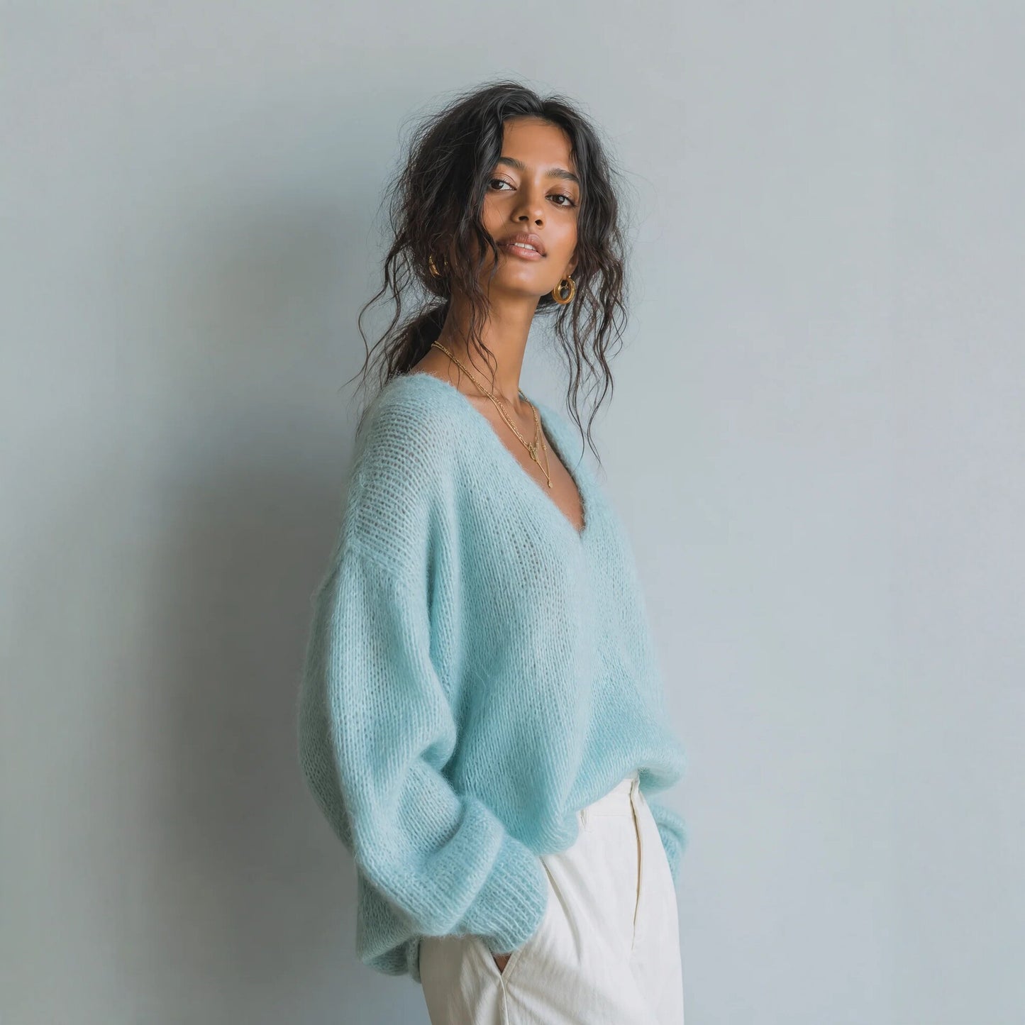 Lightweight Knit V-Neck Relaxed Sweater