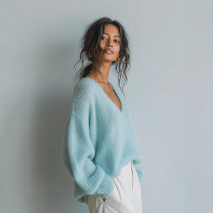 Lightweight Knit V-Neck Relaxed Sweater