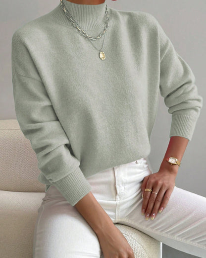 Women's Solid Mock Neck Long Sleeve Knit Sweater