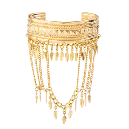 New Fashion Women’s Minimal Versatile Casual Street Style Leaf Coin Tassel Chain Linked Bracelet - Golden leaves