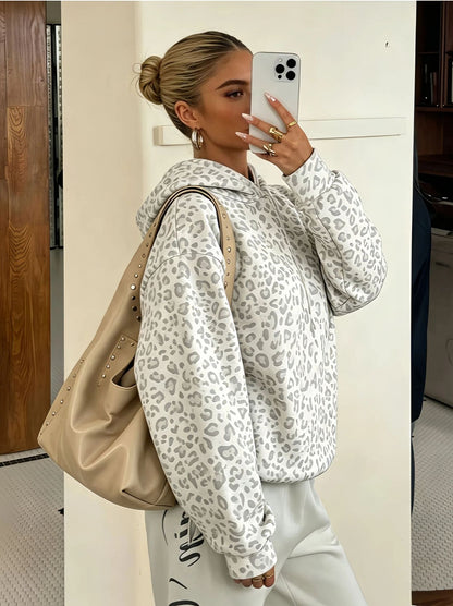 Leopard Drawstring Hooded Sweatshirt