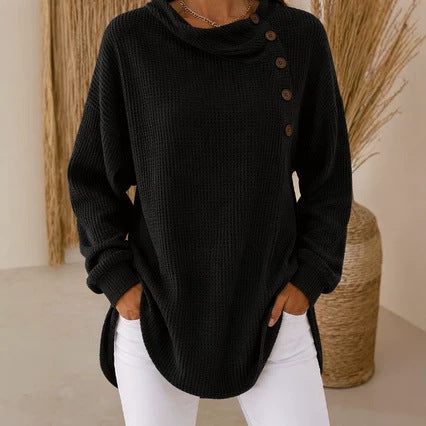 Waffle Knit Cowl Neck Top – Soft Textured Long Sleeve Tunic