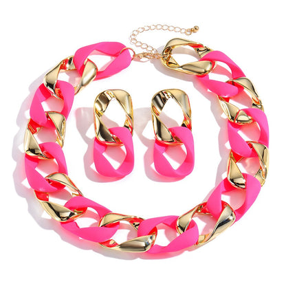3pcs/set Resin Eight-character Twist Link Chain Fashionable Lady’s Necklace Earrings And Jewelry Set